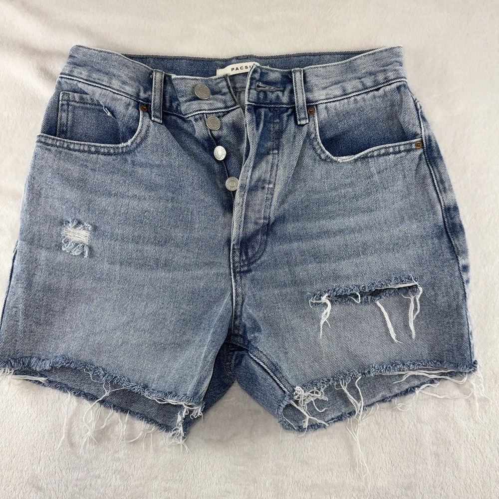 PacSun 90's Girlfriend Shorts Womens 26 Blue Distressed Denim High Rise Retro